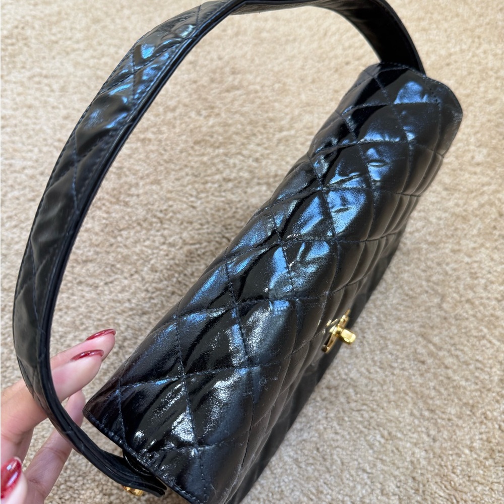 Chanel Double Flap black Patent Quilted Shoulder Bag - Picture 6 of 17
